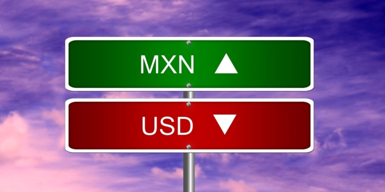 Currency concept showing Mexican pesos and US dollars